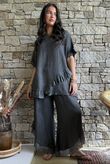 Rustic Nature Bubble Cotton Raw Frill Top Washed Charcoal